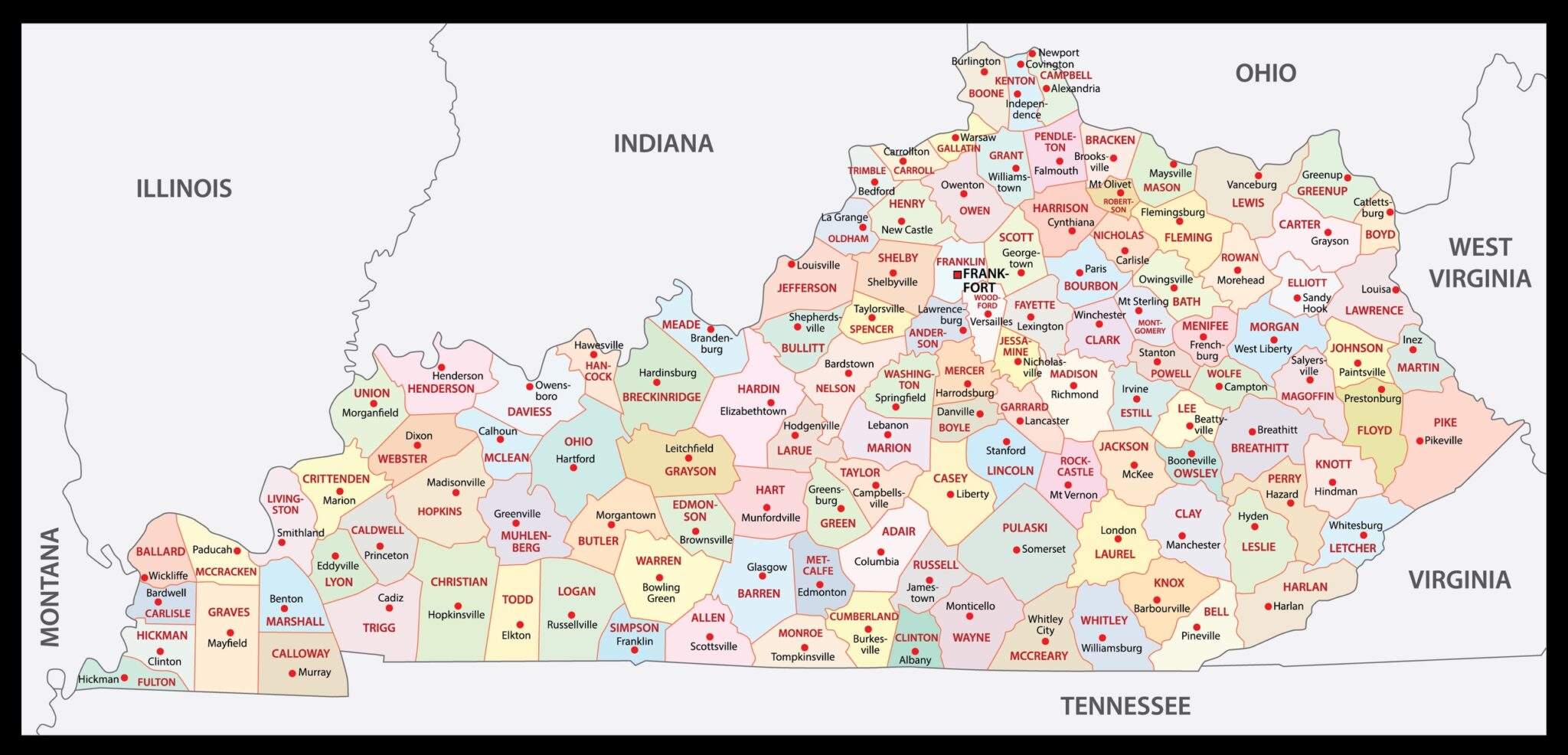 Map of Kentucky Cities and Towns | Printable City Maps