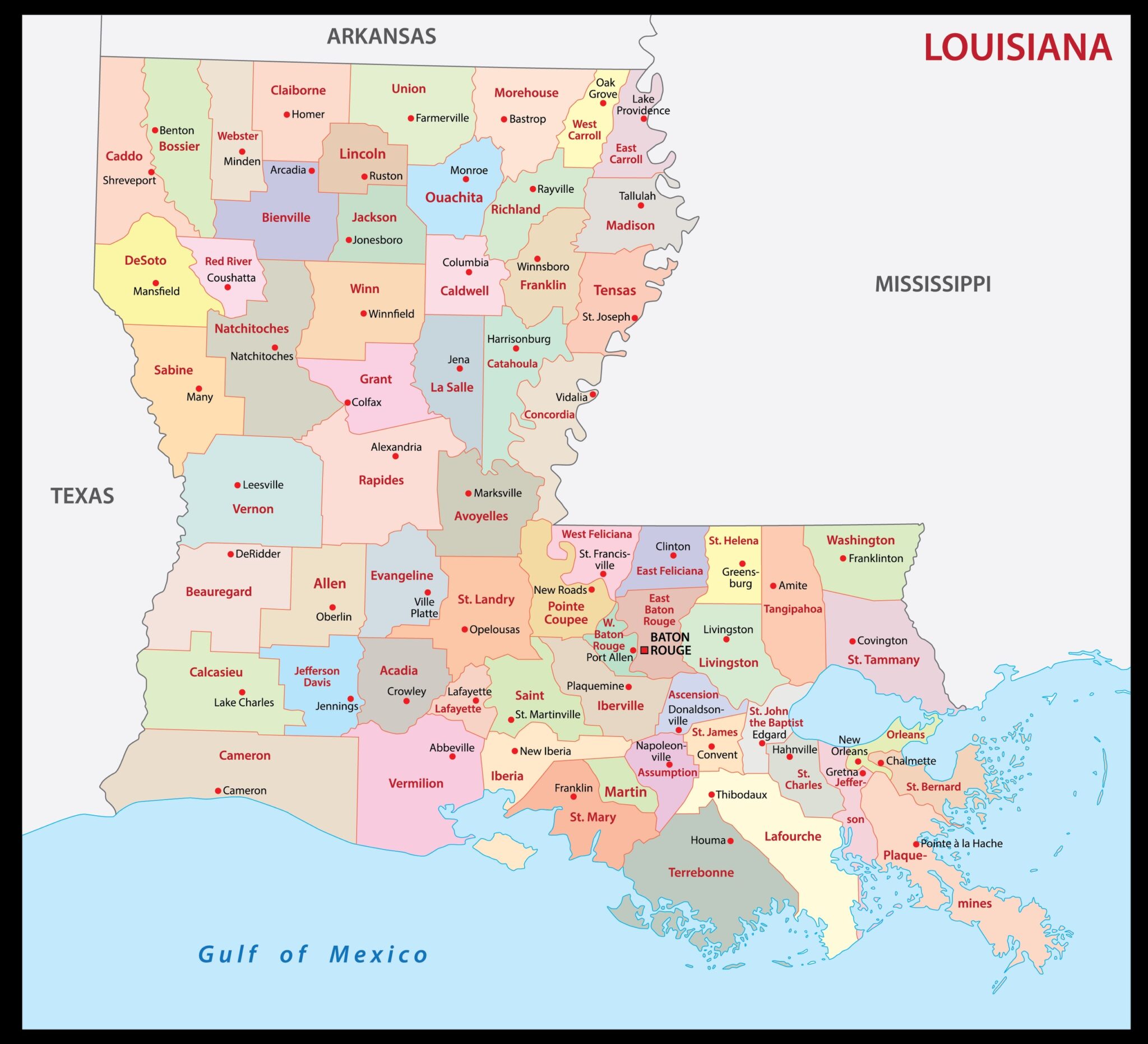 Louisiana Parish Map Parishes Map With Cities 2276