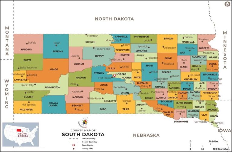 South Dakota County Map | County Map with Cities