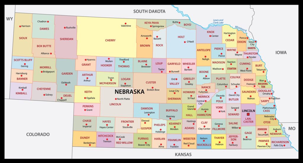 Map of Nebraska | State, Outline, County, Cities, Towns