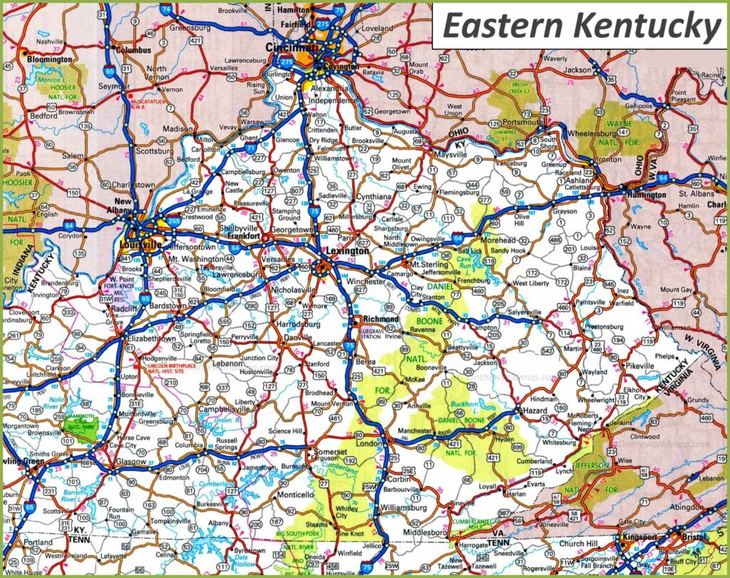 Kentucky (KY) Map | State, Outline, County, Cities, Towns