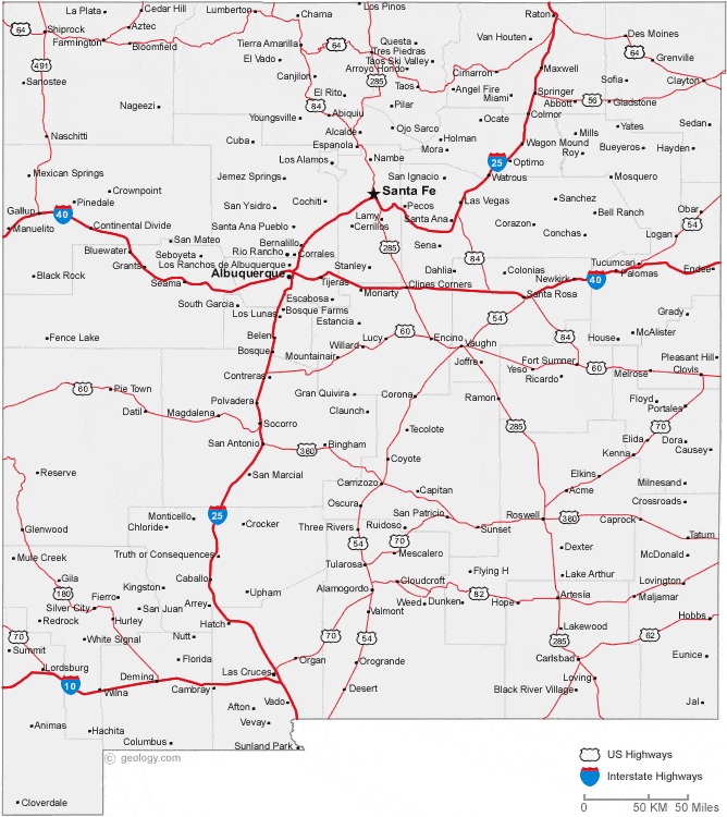 map of new mexico with Cities
