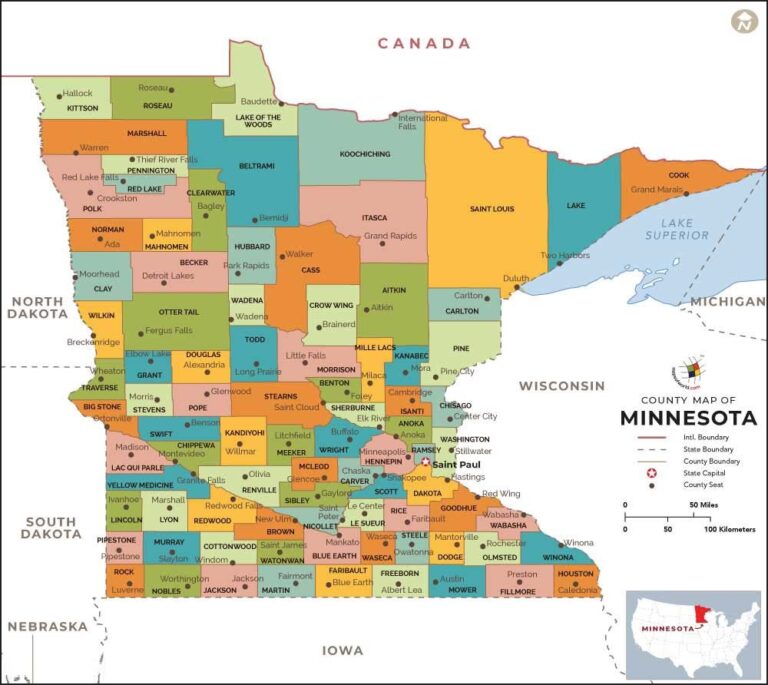 Minnesota (MN) County Map  County Map with Cities