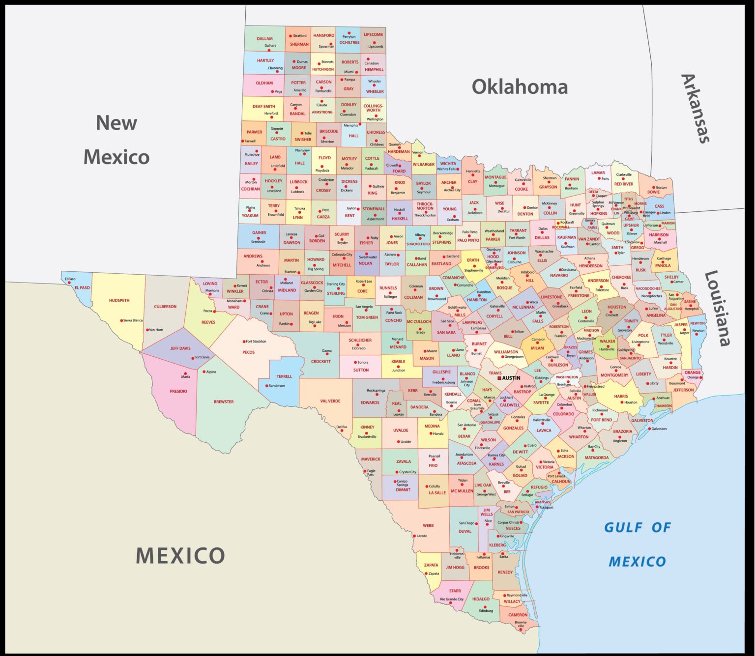 Texas County Map  County Map with Cities