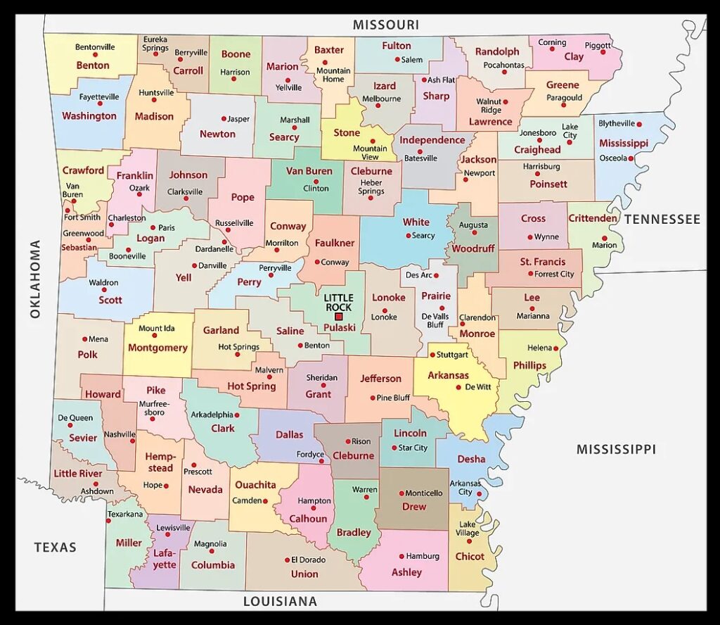 Arkansas Map Counties Cities 8639