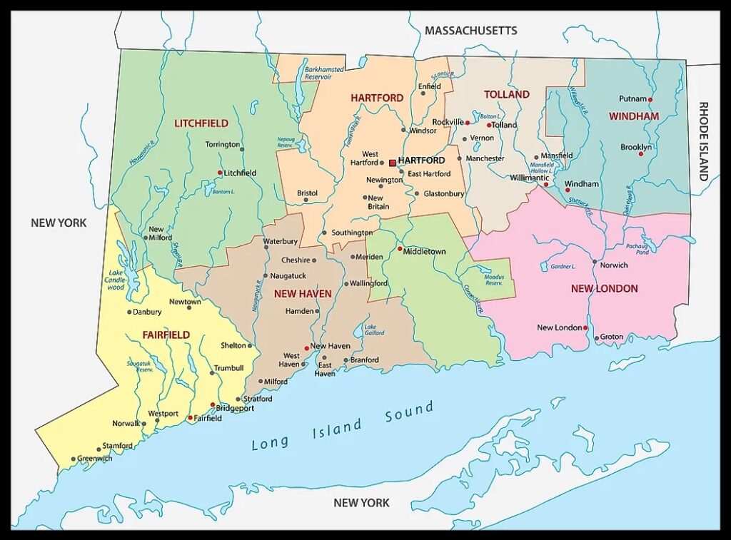 Connecticut County Map  County Map with Cities