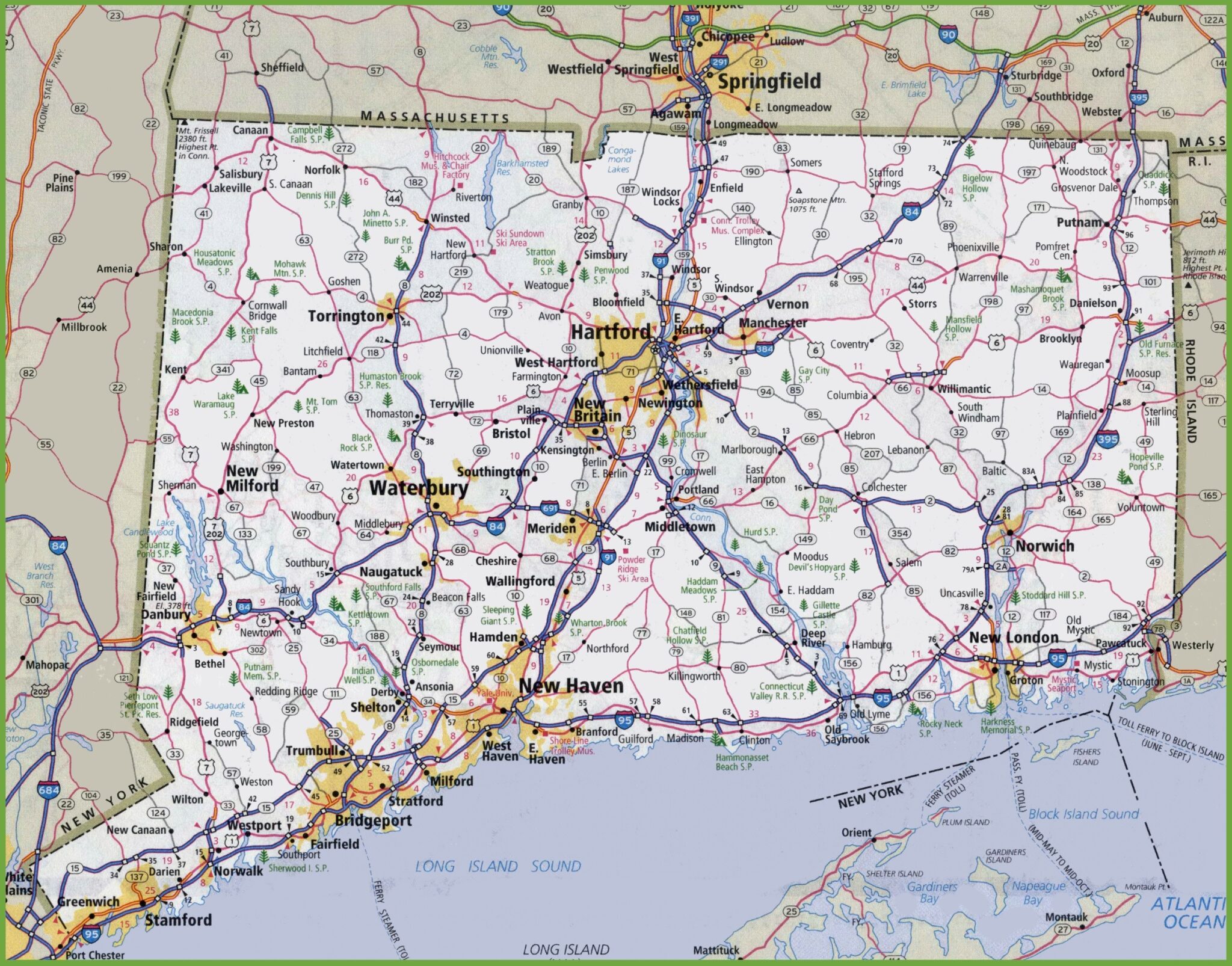 Detailed Map Of Connecticut With Cities And Towns 2048x1606 