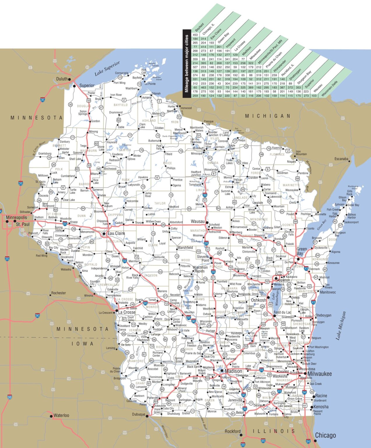 Detailed Map Of Wisconsin With Cities And Towns 1274x1536 