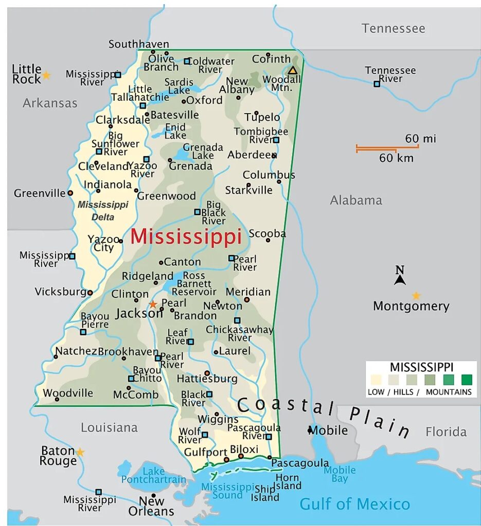 Map Of Mississippi Cities And Towns Printable City Maps