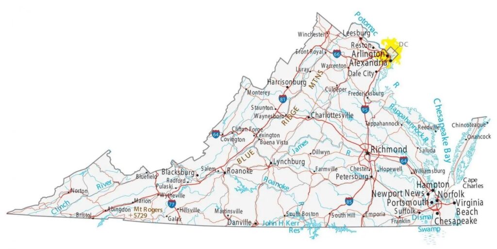 Map of Virginia (VA) Cities and Towns Printable City Maps