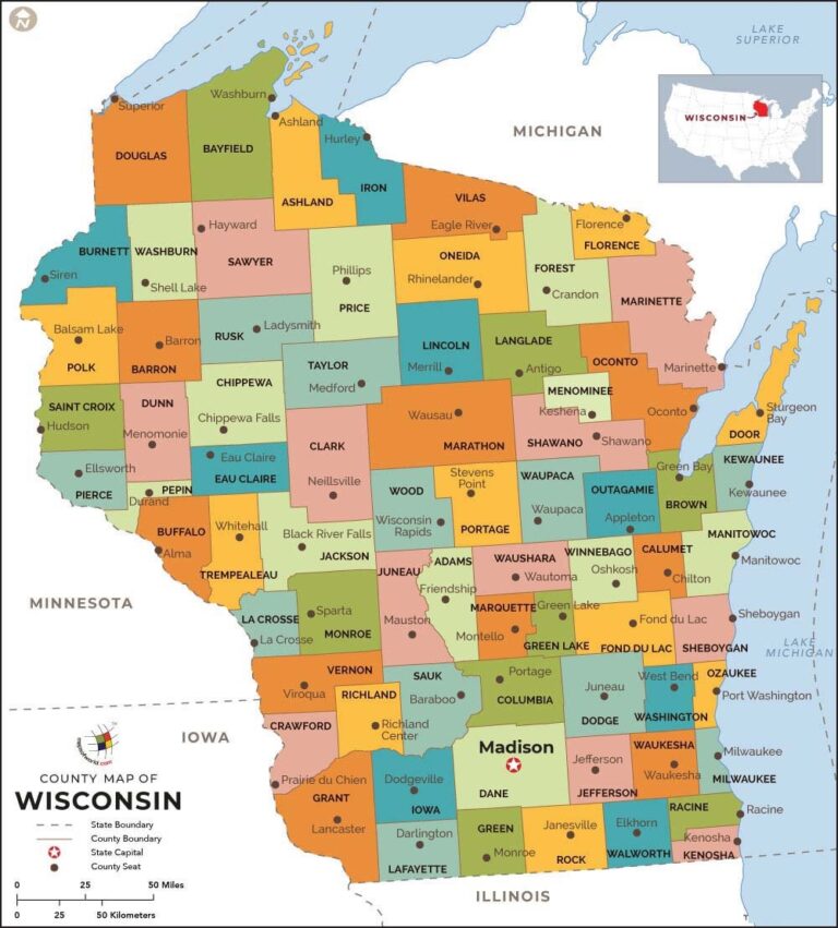 Wisconsin Counties Map With Cities