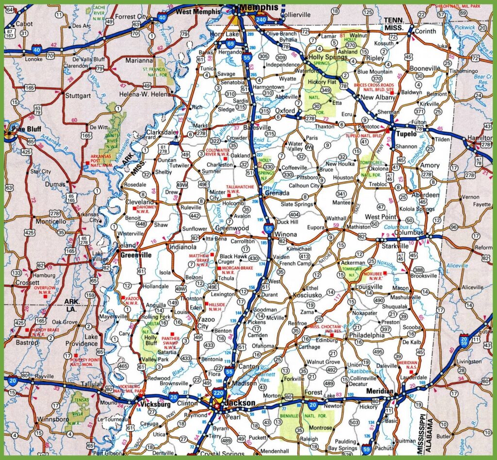 Map of Mississippi | State, Outline, County, Cities, Towns