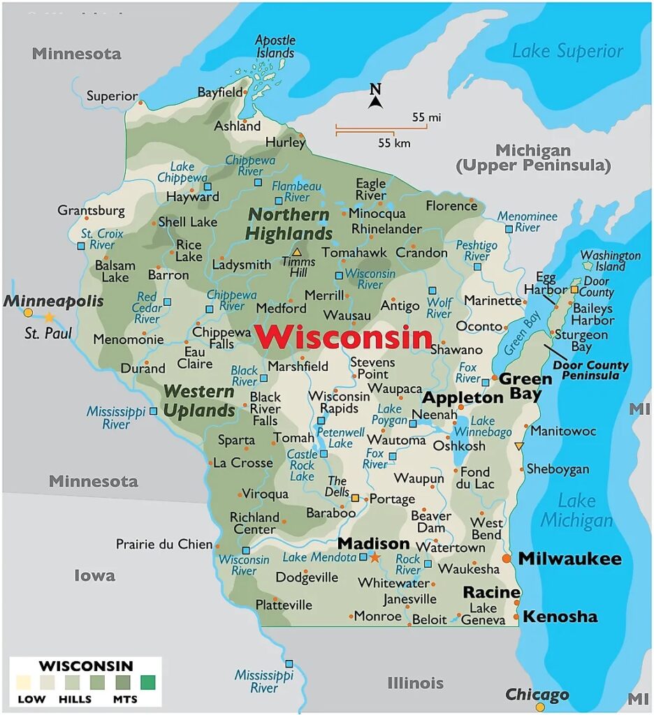 Map of Wisconsin (WI) Cities and Towns Printable City Maps