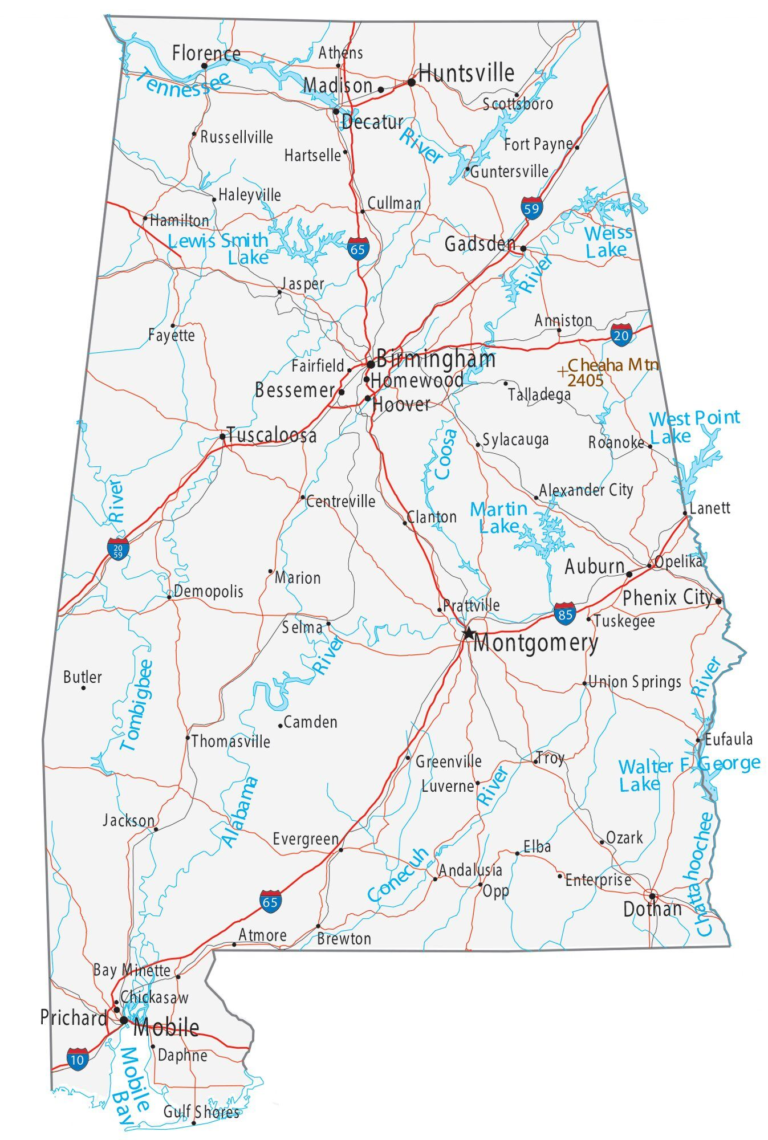 Map of Alabama Cities and Towns | Printable City Maps