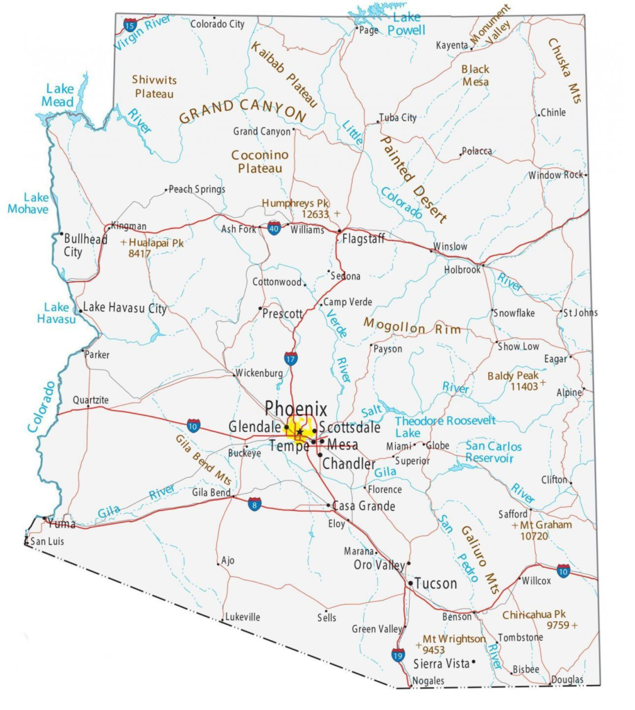 Map Of Arizona Cities And Towns 