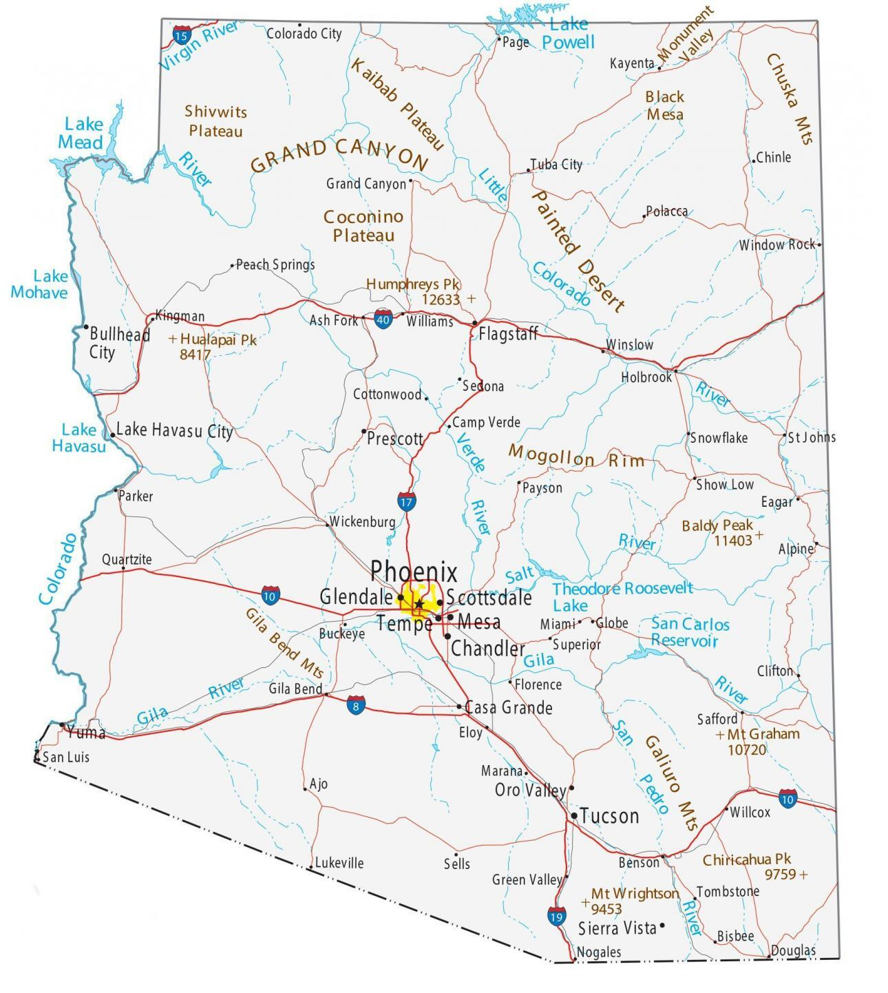 Map of Arizona Cities and Towns | Printable City Maps