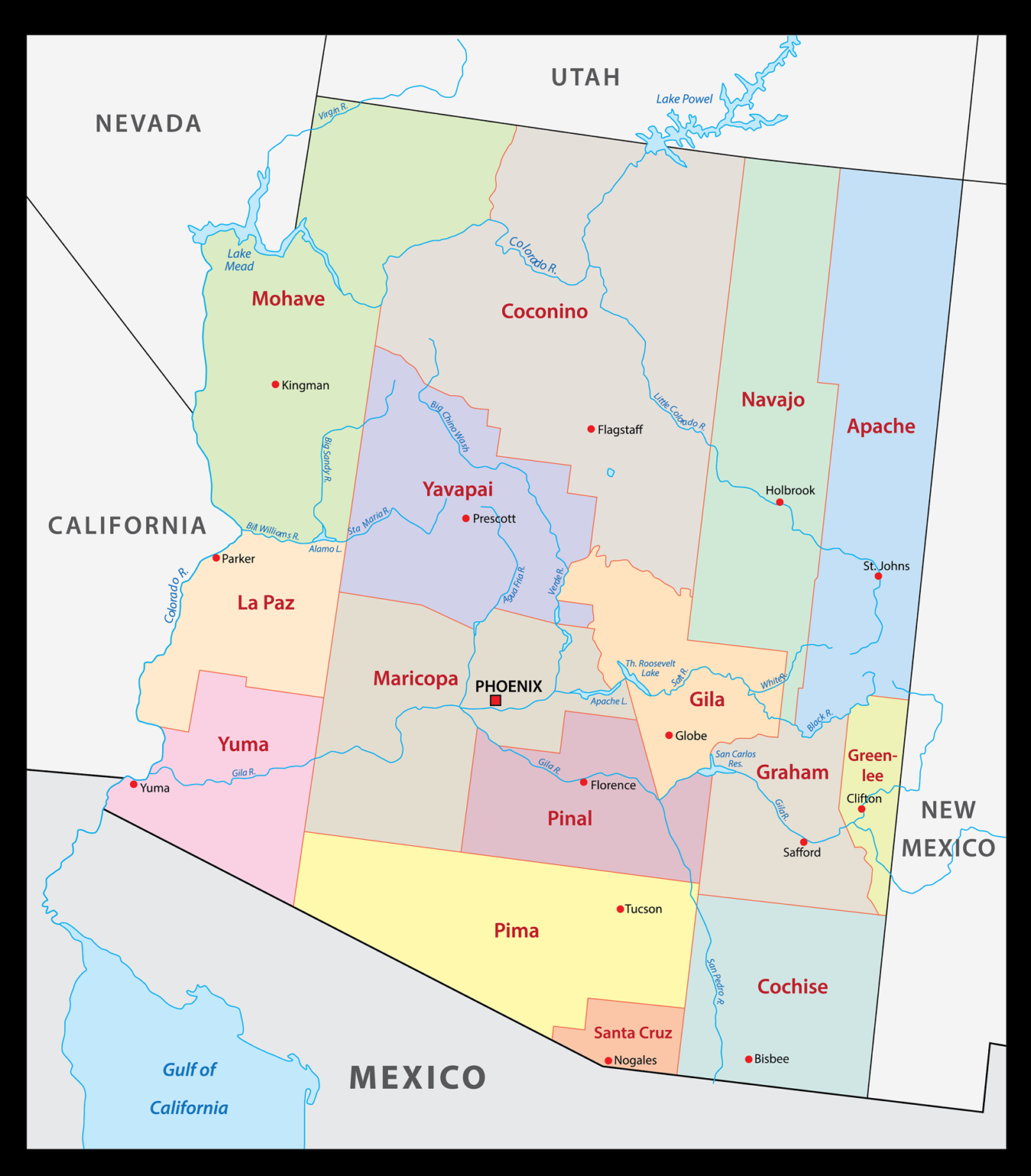 Map of Arizona Cities and Towns | Printable City Maps